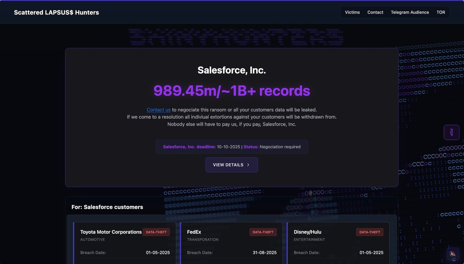 Hacker Ameaça Vazamento de Dados Salesforce de Clientes - Imagem do artigo original